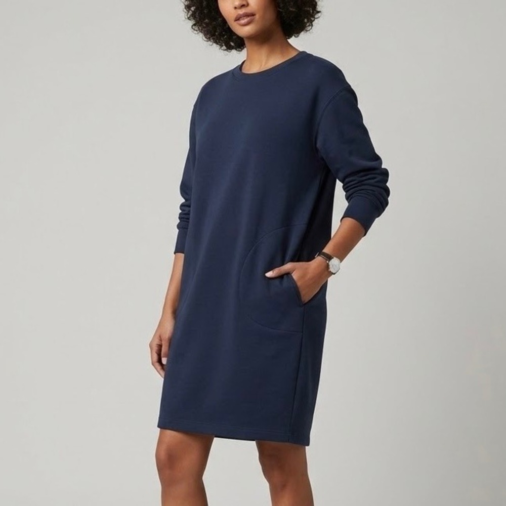 Spanx AirEssentials Sweatshirt Crew Neck Mini Dress Navy Blue Pockets Small